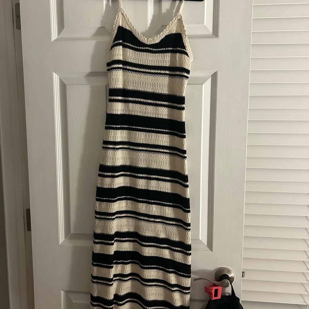 Freshman Black and White Striped Maxi Dress